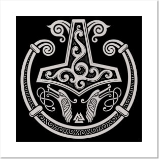 Thors Hammer Mjolnir Norse Pagan Viking Torc Grey Posters and Art